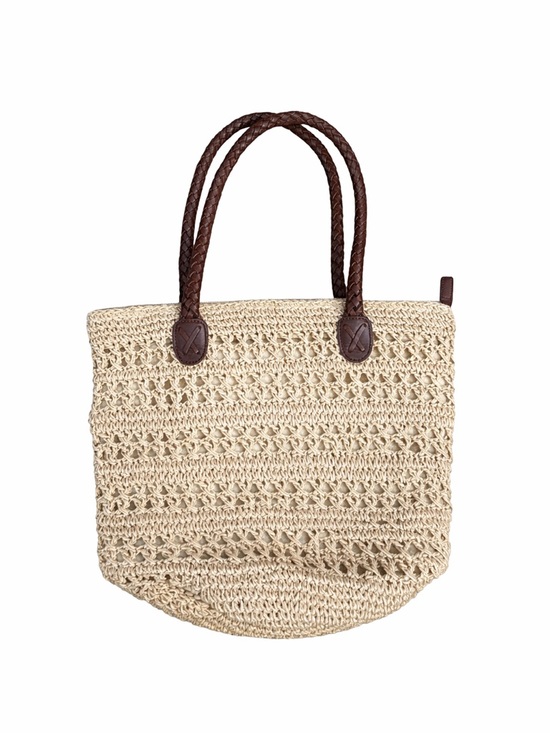 Talbots Handbags - Talbots Straw Tote Bag Woven Beach Coastal Boho Leather Handles